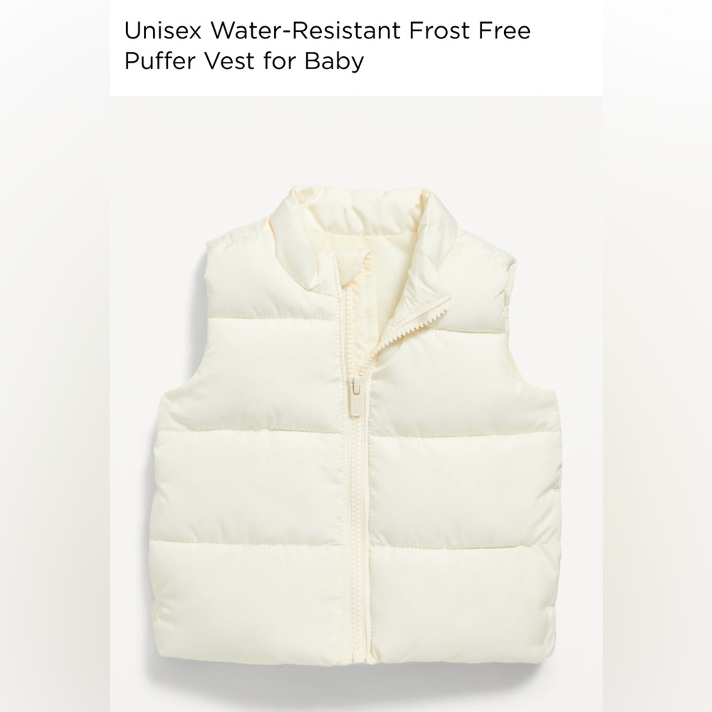 Old Navy Unisex Solid Frost-Free Puffer Vest for Baby, Creme De La Creme